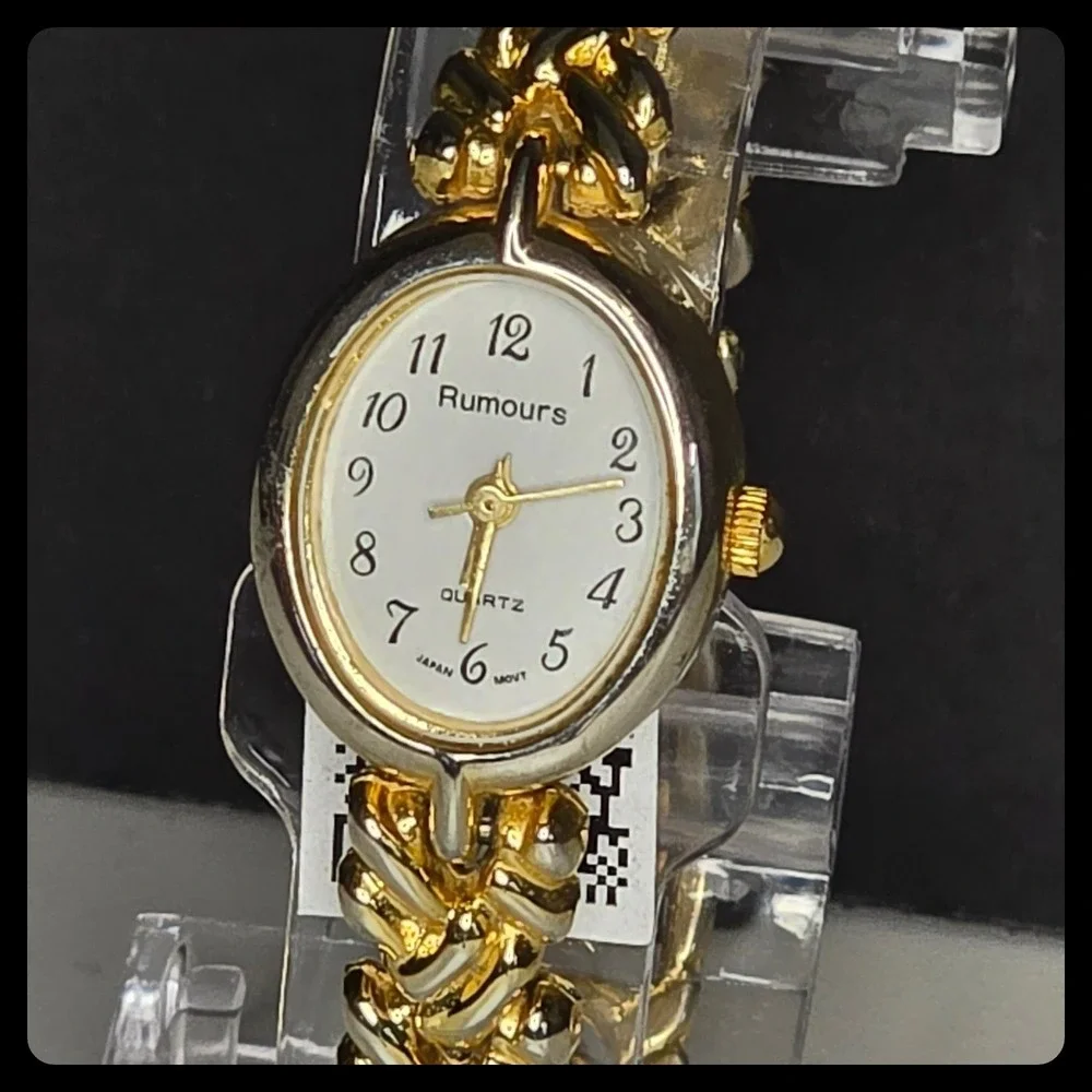 Rumours Watch Womens Gold Tone Oval Face Braided Link Bracelet Jewelry